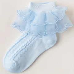 6 Pairs Lace Brim Cotton Socks for Girls
