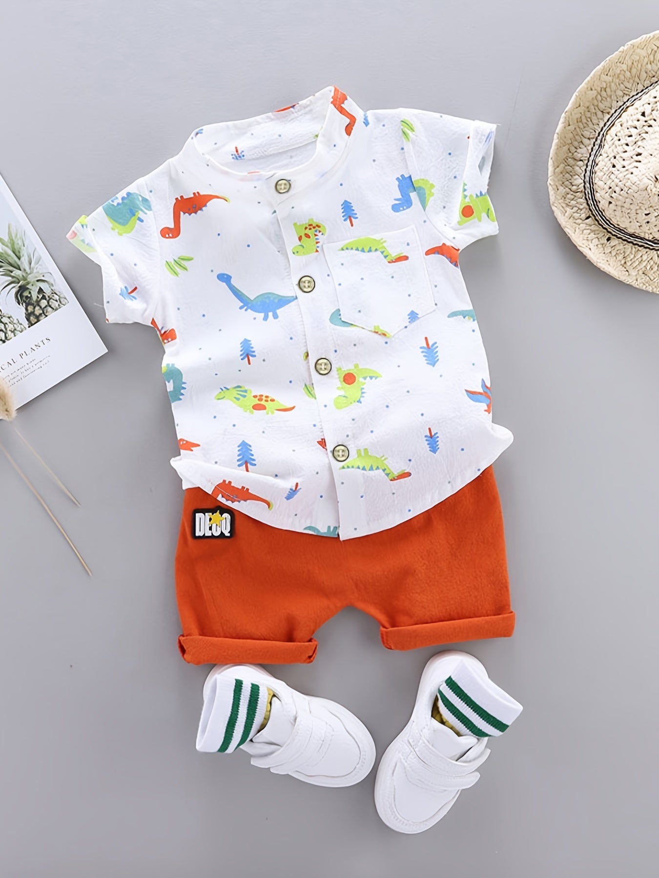 2pcs Baby Boys Dinosaur Print Shirt Top & Shorts Set Toddler Summer Clothes