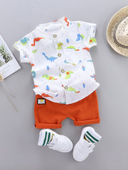 2pcs Baby Boys Dinosaur Print Shirt Top & Shorts Set Toddler Summer Clothes