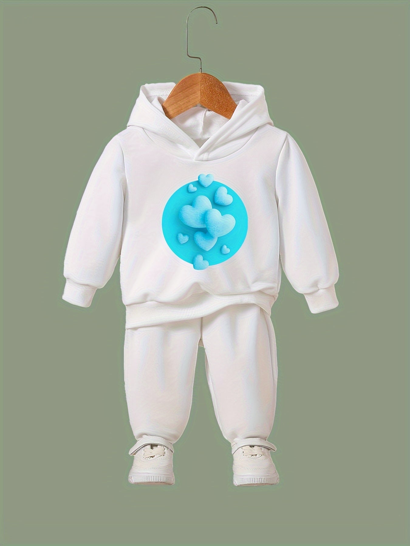 2pcs Heart Graphic Hoodies Pants Set Girls