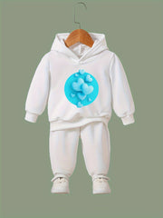 2pcs Heart Graphic Hoodies Pants Set Girls