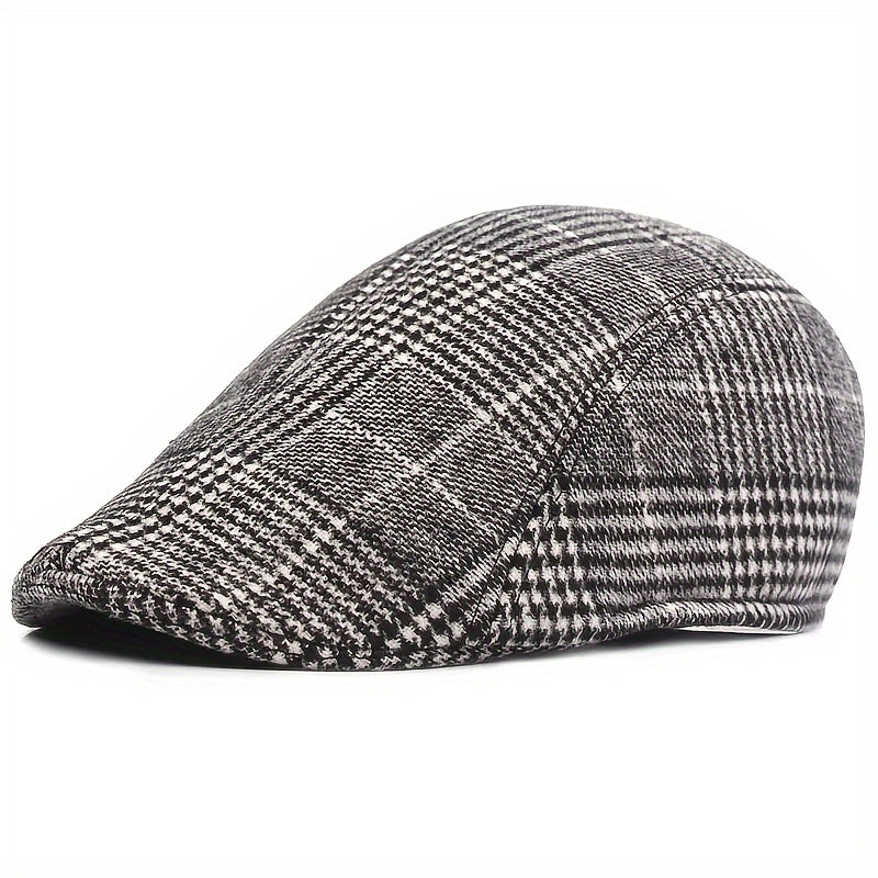 Cotton Plaid Beret Cabbie Hat for Men