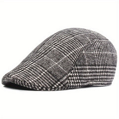 Cotton Plaid Beret Cabbie Hat for Men