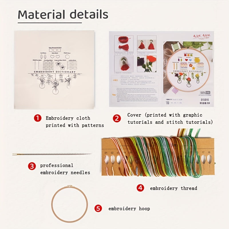 3D Embroidery Starter Kit Cross Stitch Cat Animal Flower Patterns Embroidery Hoo