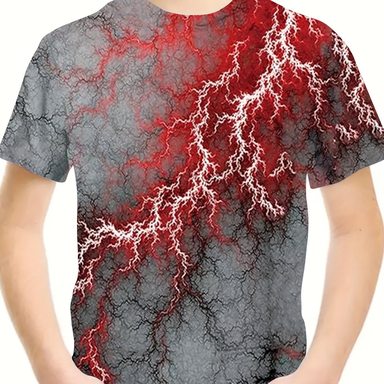 Red Lightning Print Short Sleeve T shirt 3D Print Pullover Sports Gift