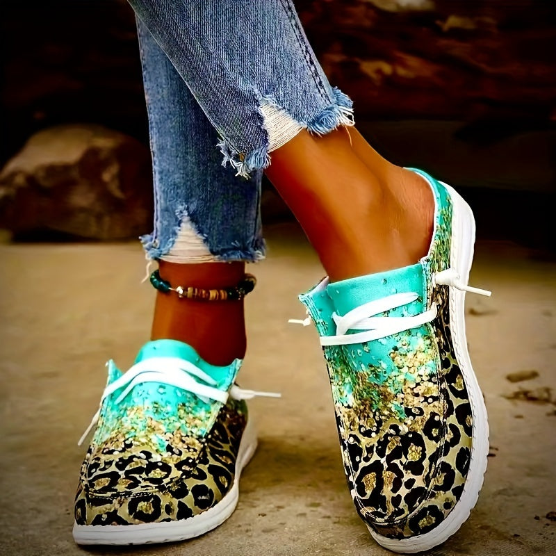 Leopard Print Canvas Slip On Loafers Casual Flat Sneakers