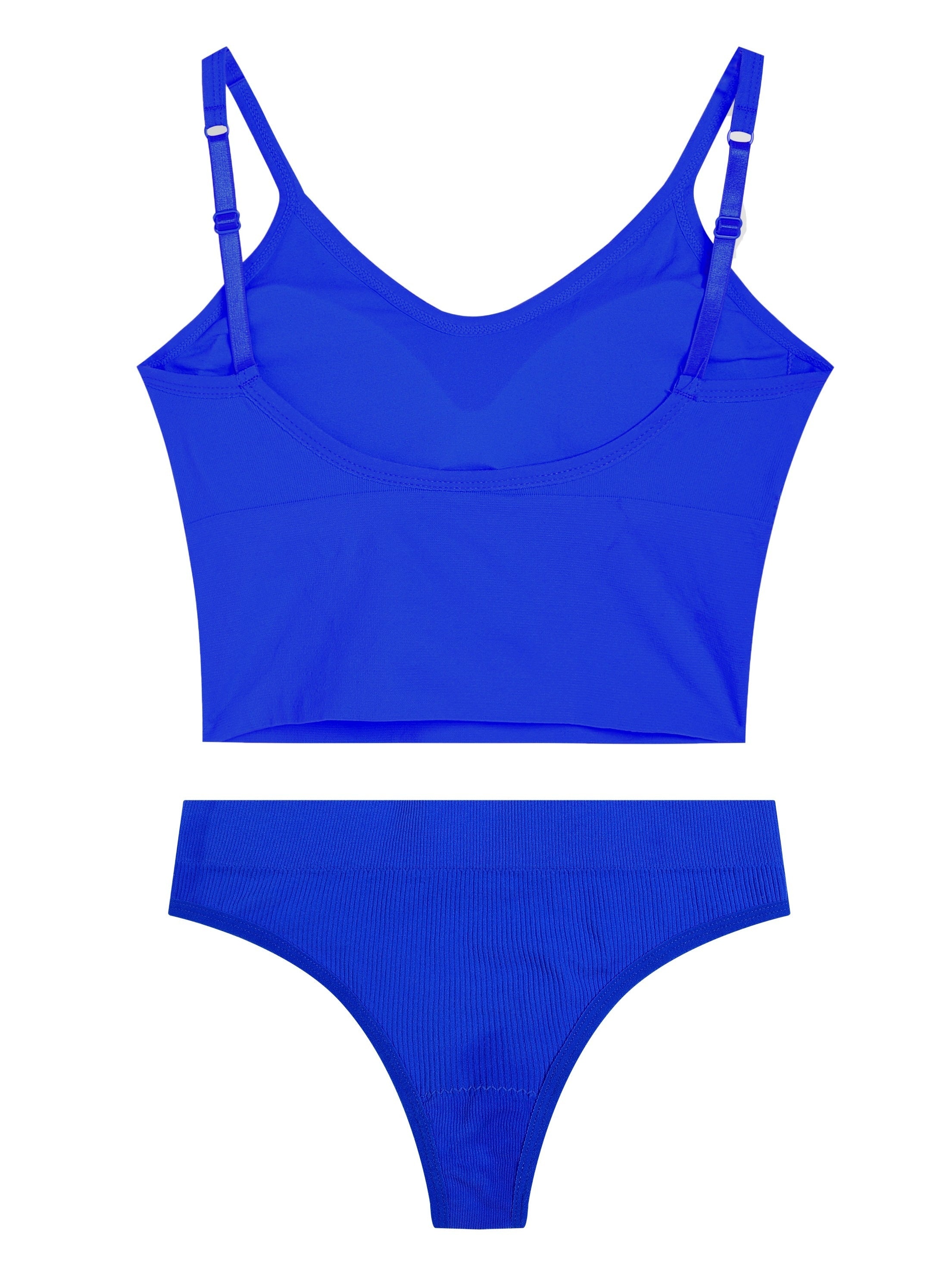 Solid Ribbed Wireless Bra & Thong Set