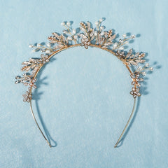 Alloy Leaf Rhinestone Headband Faux Pearl Crown Hair Accessories