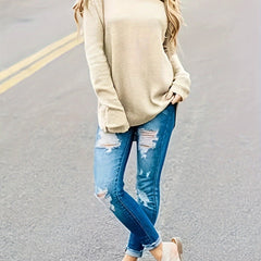 Casual Sweater Women's Plus Solid Long Sleeve Round Neck Pullover