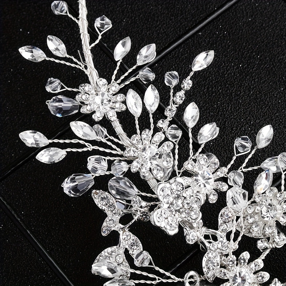 Bridal Rhinestone Flower Headband Set