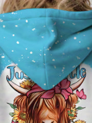 Sunflower Cow Hooded Sweatshirt Girls Long Sleeve Pullover Tops