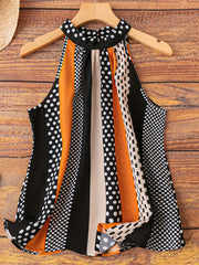 Polka Dot Halter Neck Top Colorblock Casual Summer Women's Clothing