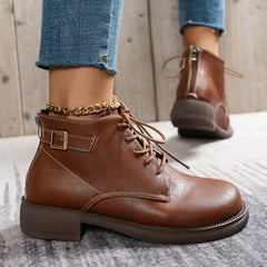Women's Lace-Up Ankle Boots Solid Faux Leather