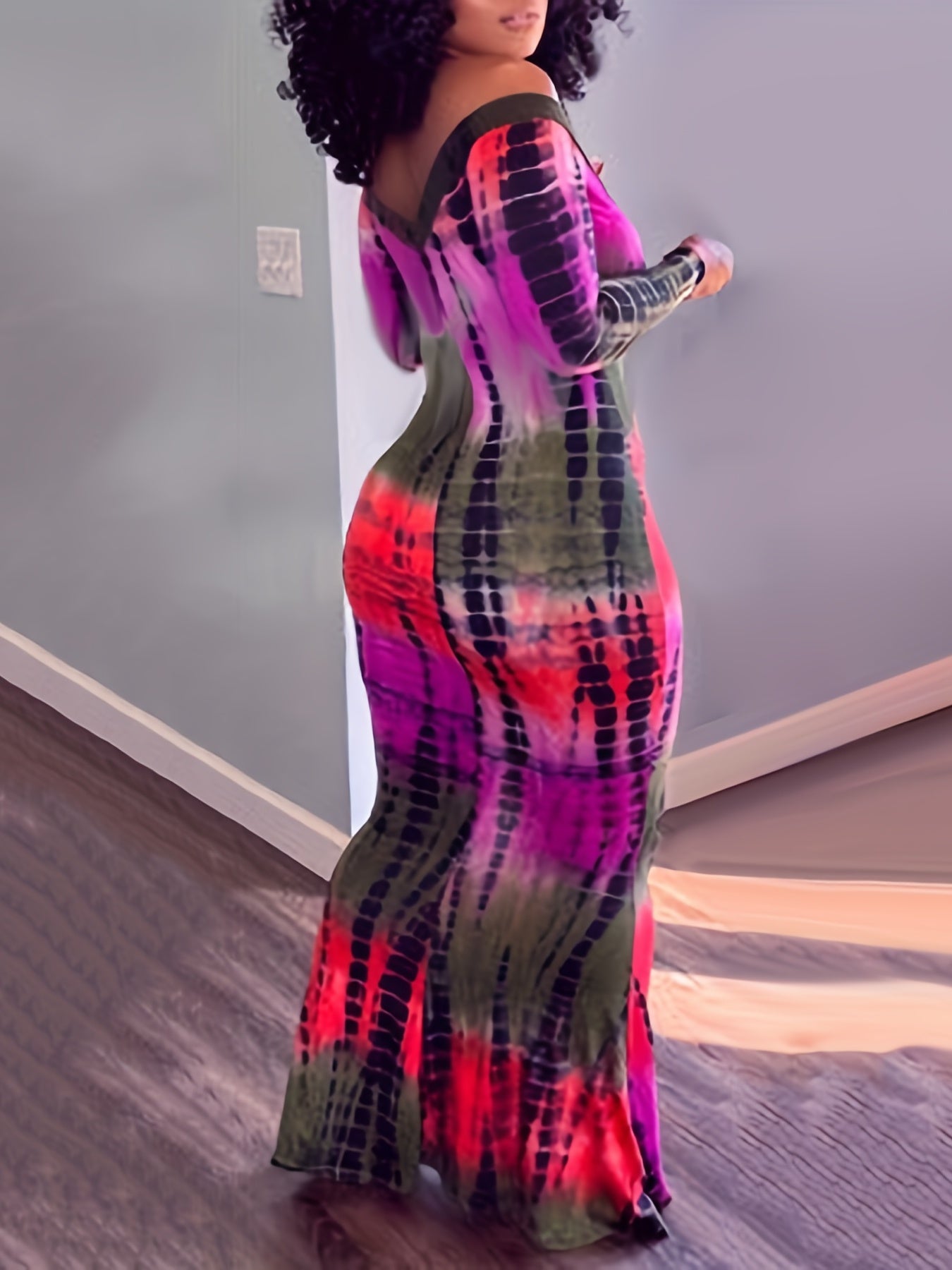 Ombre Print Off Shoulder Bodycon Maxi Dress