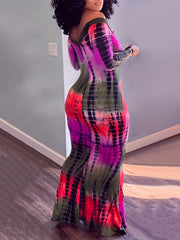 Ombre Print Off Shoulder Bodycon Maxi Dress