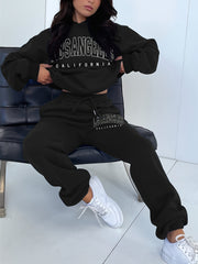Women's Plus Size Sporty Outfit Set - Letter Print Hoodie & Joggers 2 Piece Set