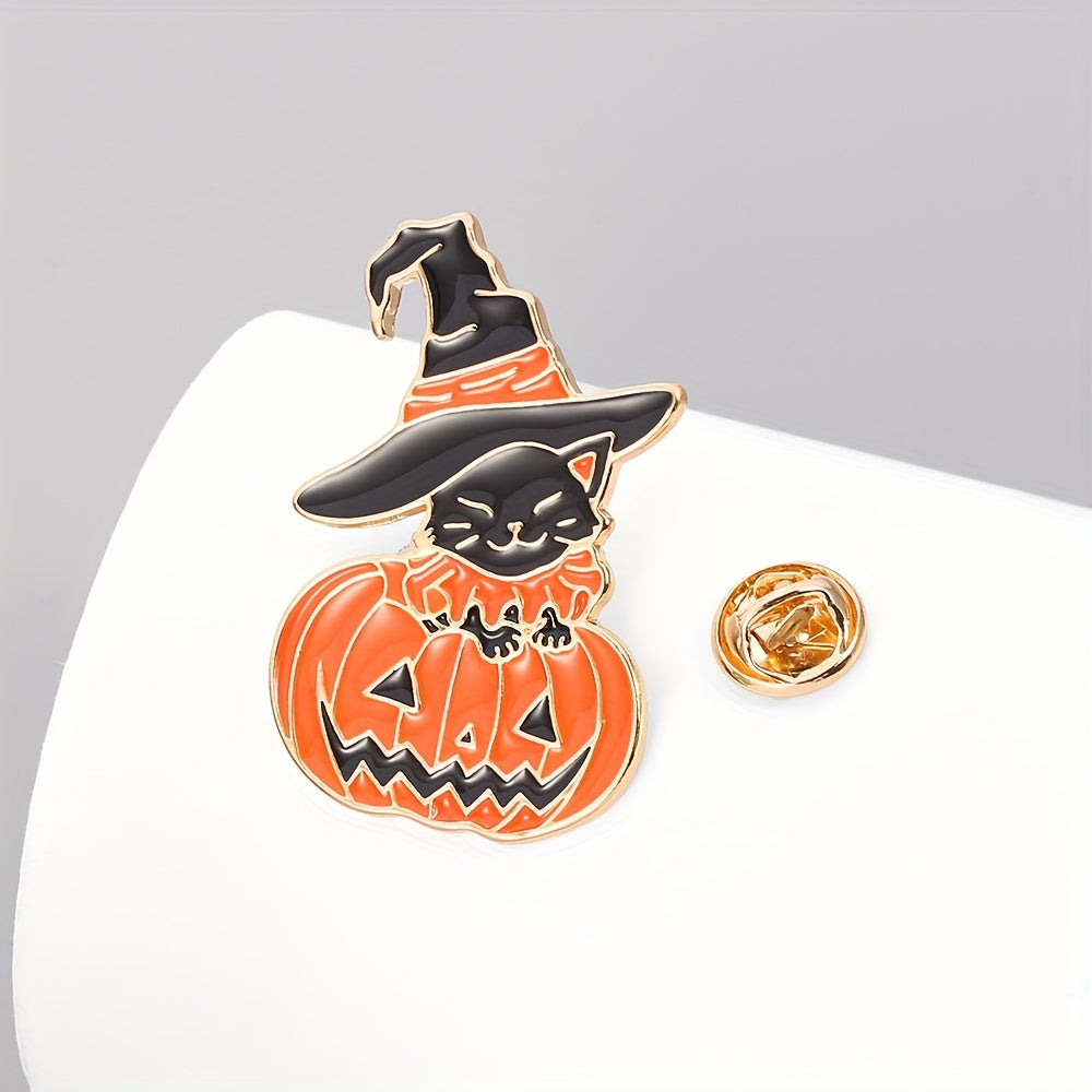 Funny Cat Pumpkin Enamel Brooch for Boys - Cute Halloween Accessory