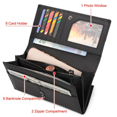 HUMERPAUL Women's RFID Leather Long Wallet Large Capacity Travel Organizer