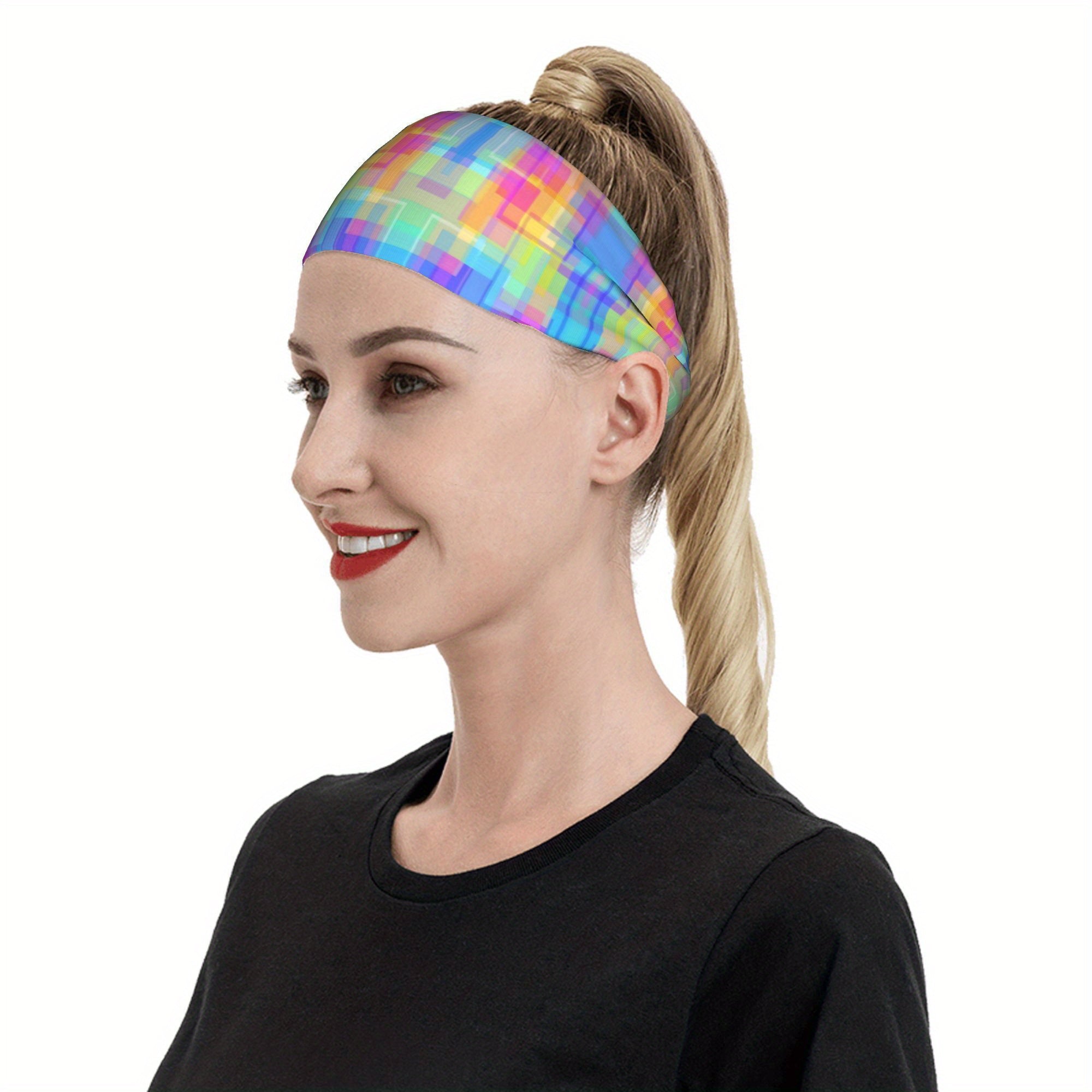 Men's Stretchy Fitness Headband Neon Rainbow Colors Lightweight Gym Running