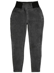 Stretchy High Waist Leggings Slim Fitting Slash Pocket Long Jeans