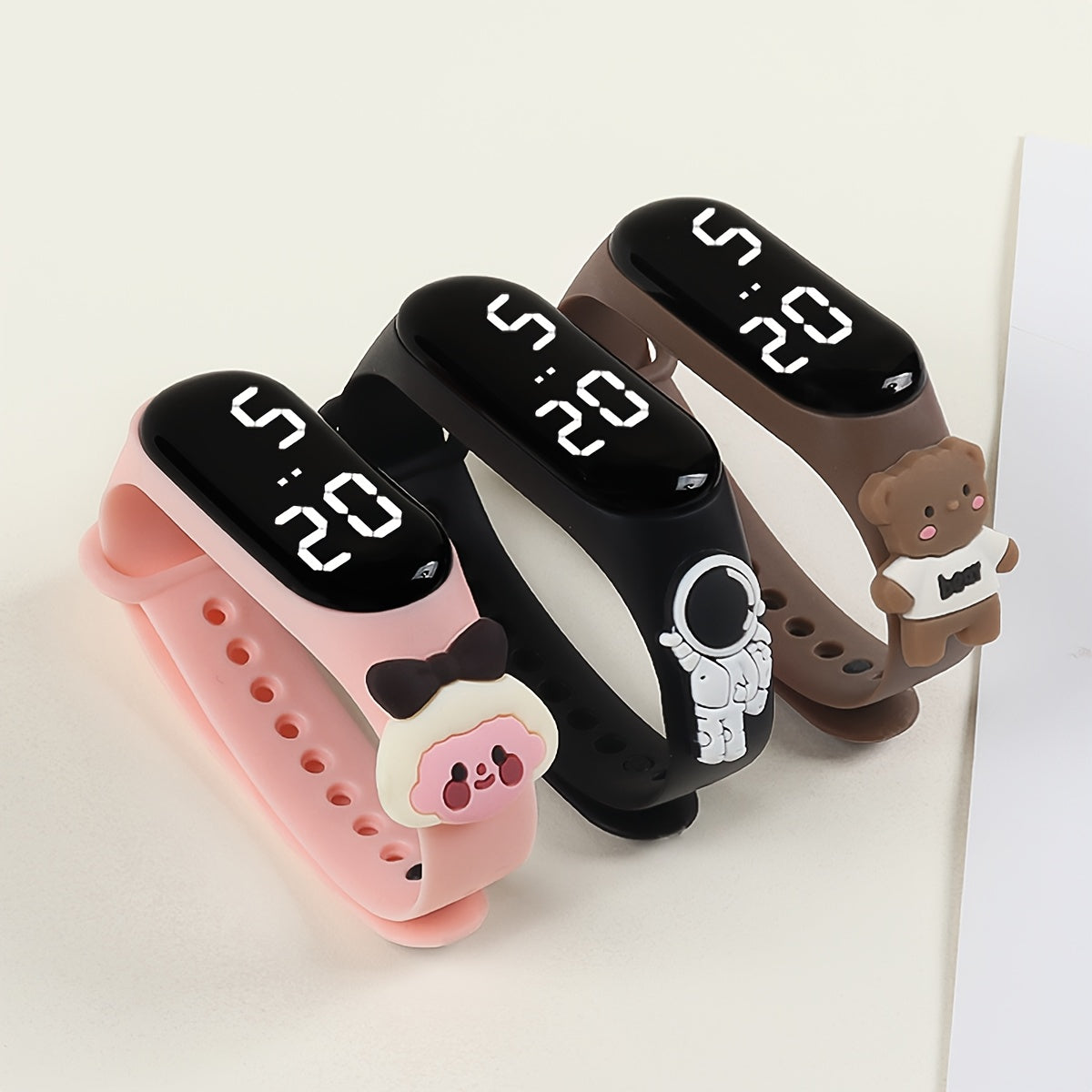 3pcs Animal Series Kids' Digital Watches Astronaut Elephant & Bear Designs