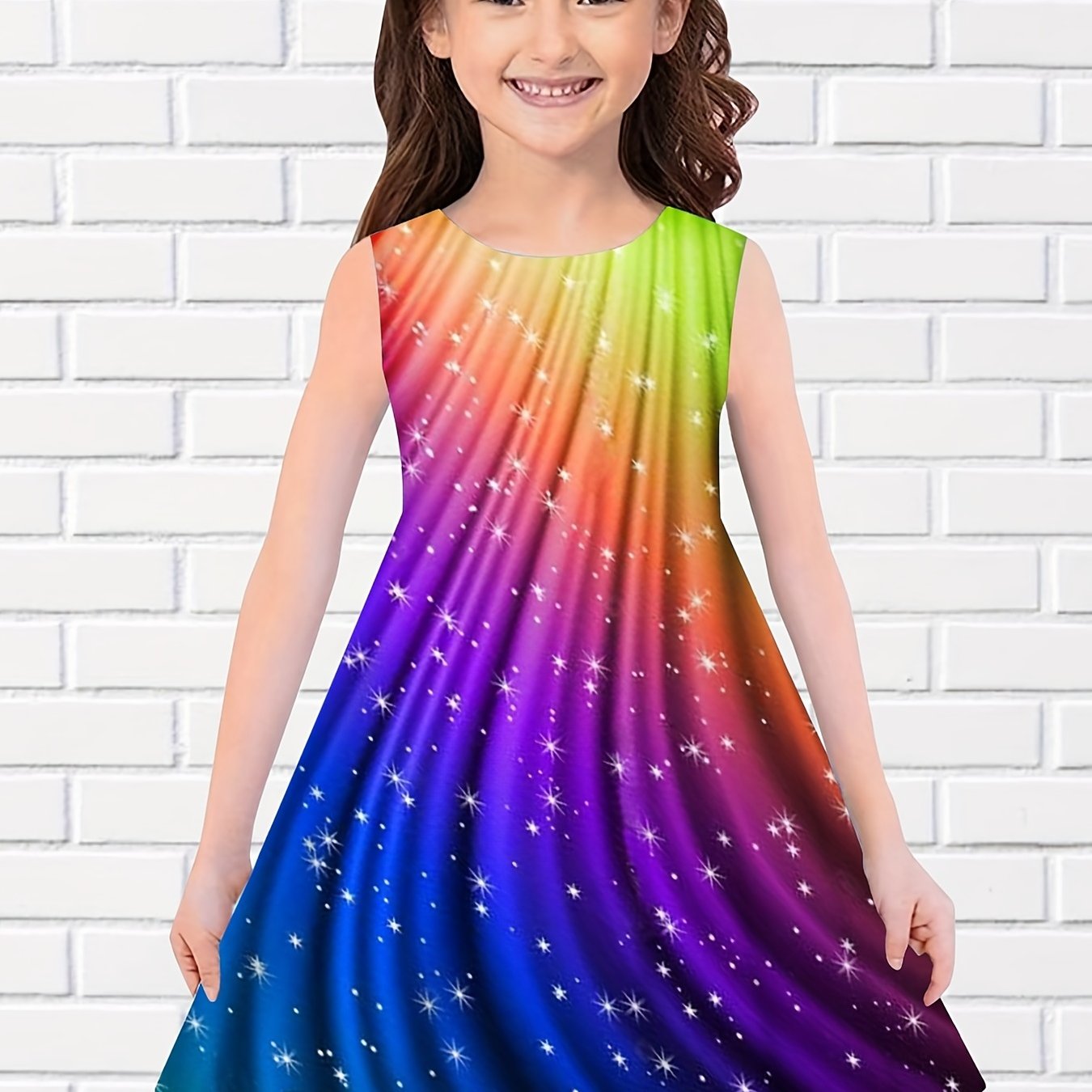 Girls Princess Rainbow Dress Sleeveless Casual Summer Clothing