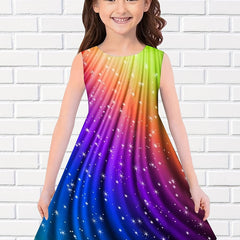 Girls Princess Rainbow Dress Sleeveless Casual Summer Clothing