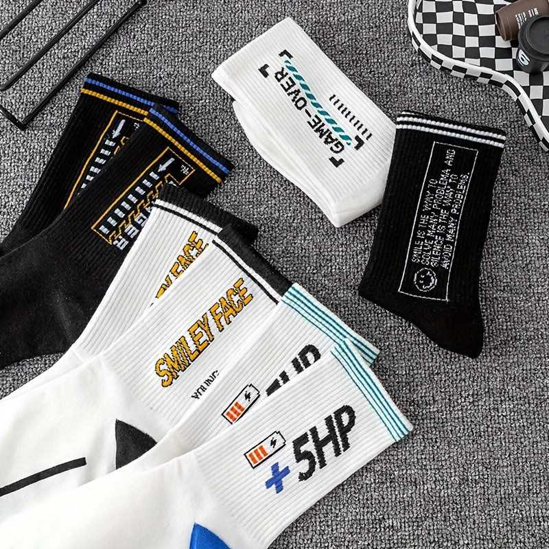 5 Pairs Letter Pattern Print Socks Men's Outdoor Street Stockings