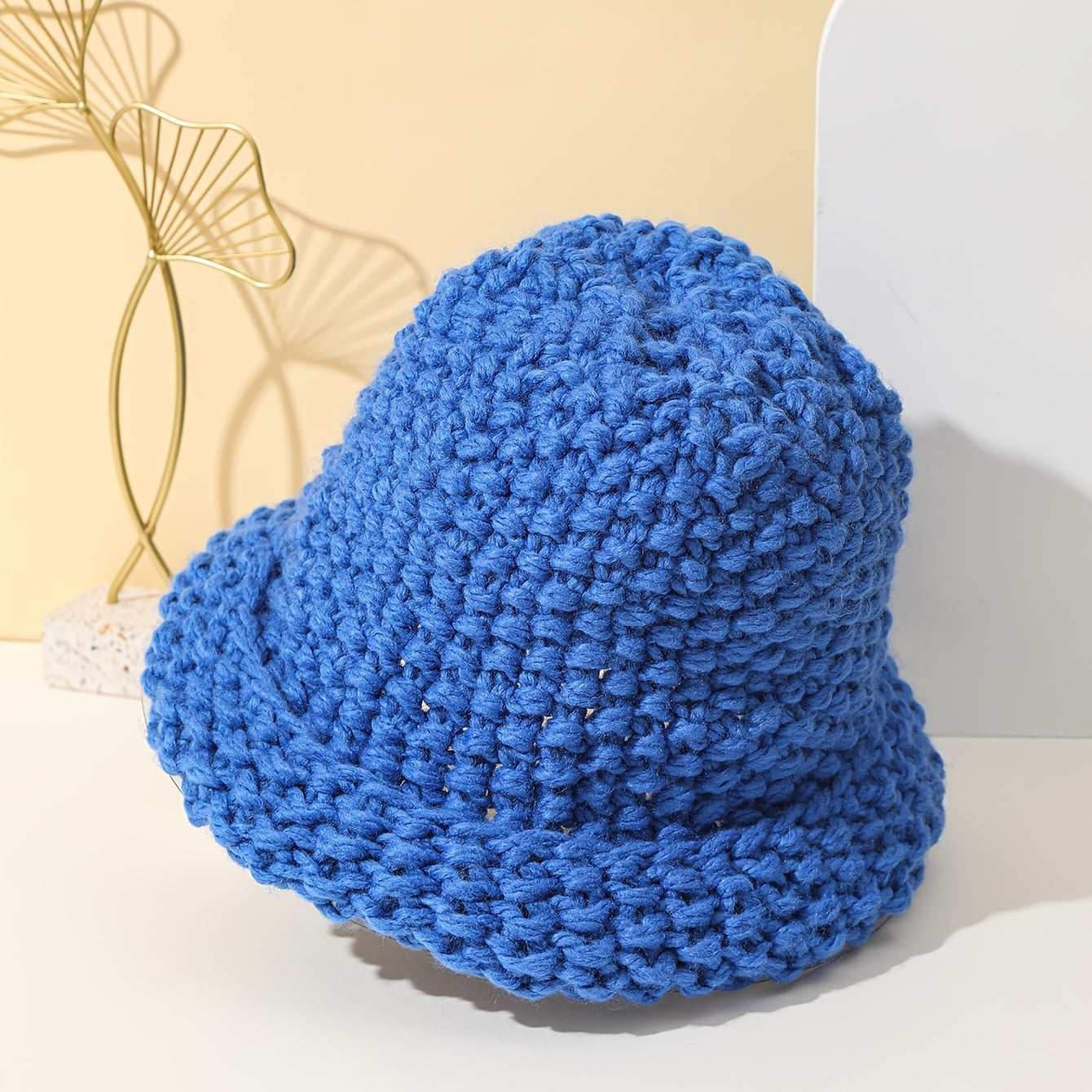 Warm Oversized Knit Beanie Bucket Hat Crochet Solid Cap Women Girls