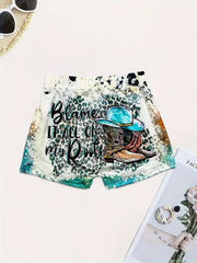 Allover Print Skinny Shorts Casual Stretchy Women's Clothing