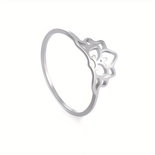 Lucky Nine Petal Lotus Ring Stainless Steel Classic Finger Ring Gift