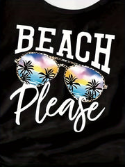 Girls BEACH Print Short Sleeve T shirt Comfy Tees Pullover Summer Clothes