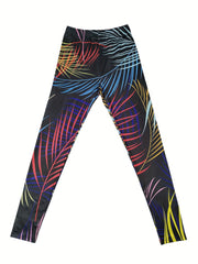 Leaf Print Elastic Waist Skinny Leggings Casual Every Stretchy Leggings