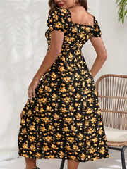 Sexy Dress Women's Plus Allover Floral Print Puff Sleeve Summer Dress