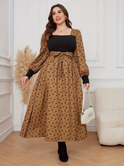 Colorblock Floral Lantern Sleeve Maxi Dress