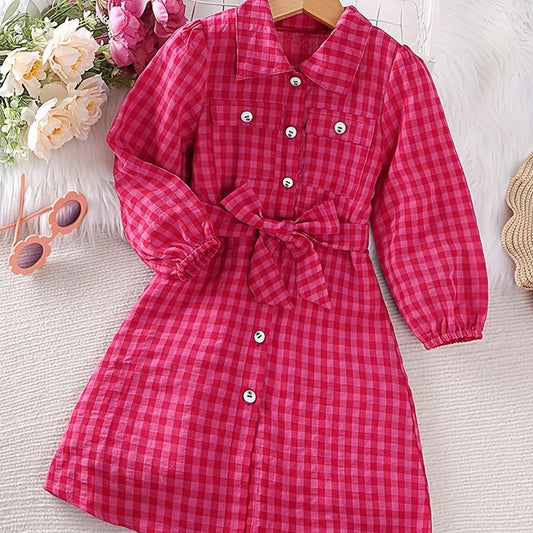 Vibrant Plaid Collar Casual Tunic Shirt Dress