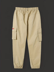 Boys Solid & Camo Style Cargo Pants With Pocket