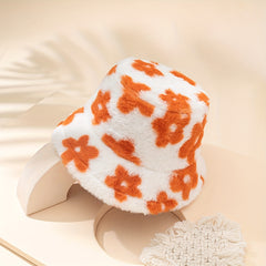 Flower Print Bucket Hat Candy Warm Basin Hat