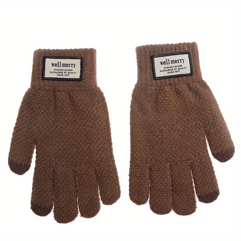 Men's Knitted Gloves Velvet Thickened Warm Touch Screen Cycling Gloves