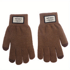 Men's Knitted Gloves Velvet Thickened Warm Touch Screen Cycling Gloves