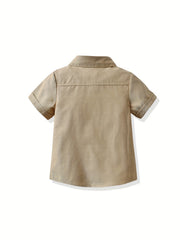 Boys Plain Collar Shirt Short Sleeve Tops For Kids