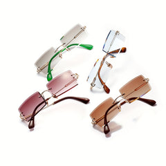 Women's Rectangle Rimless Sunglasses Metal Square UV400 Sun Shades
