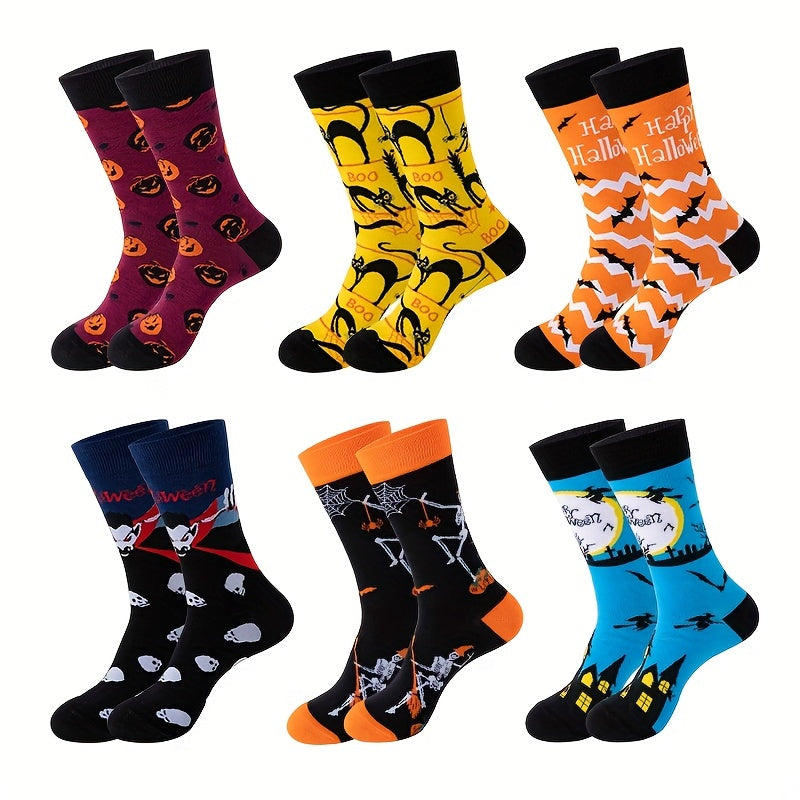 3 Pairs Bat & Skull Print Socks Halloween Crew Socks Women's Stockings