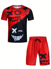 Men's Grimace Print Sports T-shirt & Active Shorts Set