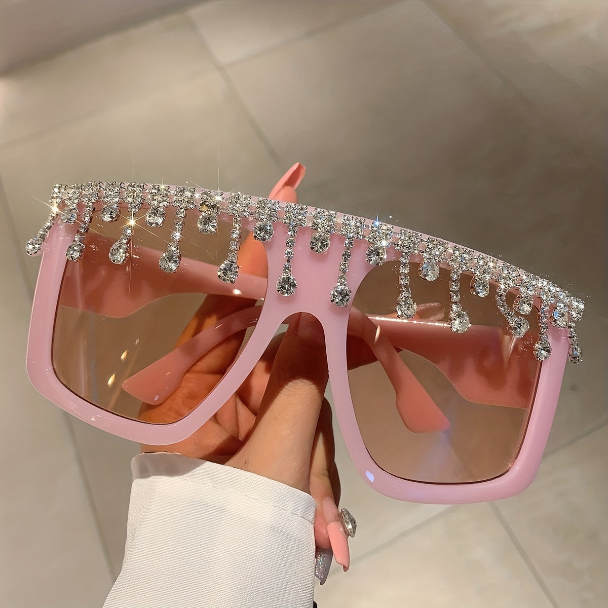 Y2K Rhinestone Oversized Square Sunglasses for Women Men