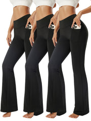 Solid Yoga Flared Pants With Pocket Stretchy High Waist Sports Bootcut