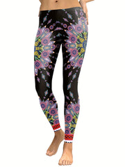 Flower Graphic Slim Leggings Stretch Sports Pants Women's Activewear