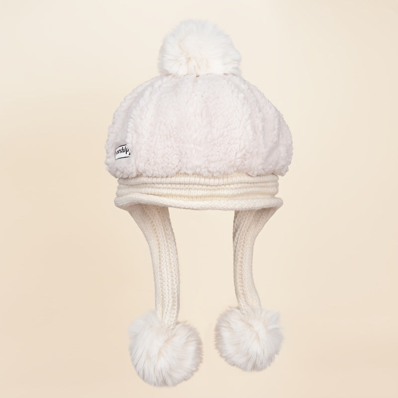 Winter Plush Hat with Fur Ball Knitted Warm Hat
