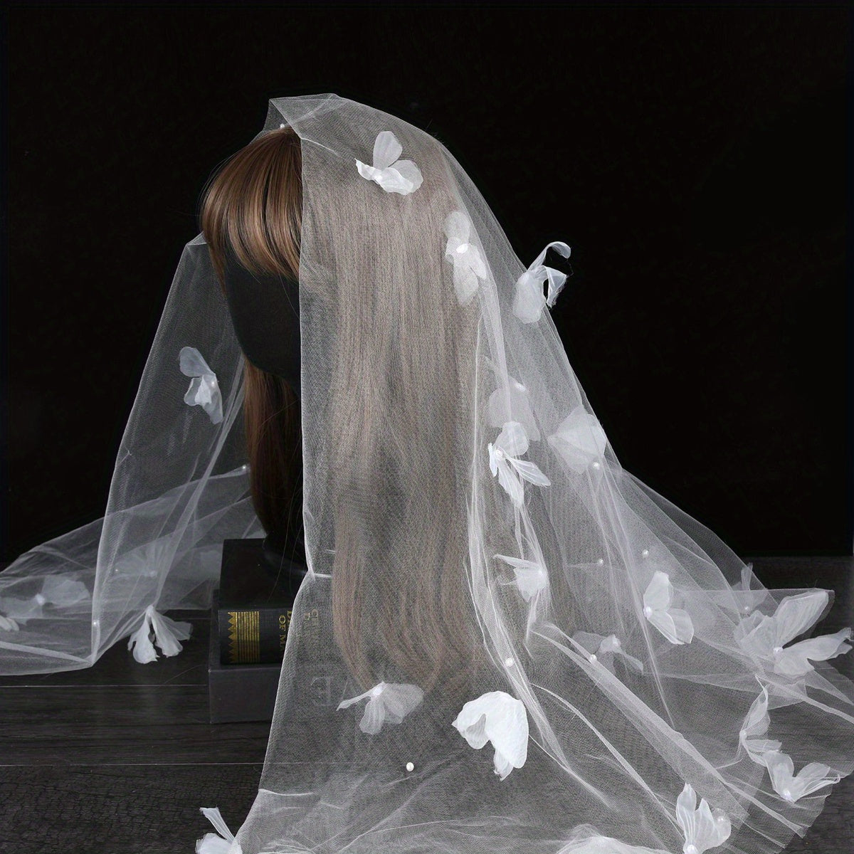Butterfly Tulle Bridal Veil with Floral Layering
