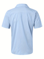 Stripe Print Men's Casual Camp Collar Cotton Short Sleeve Shirt
